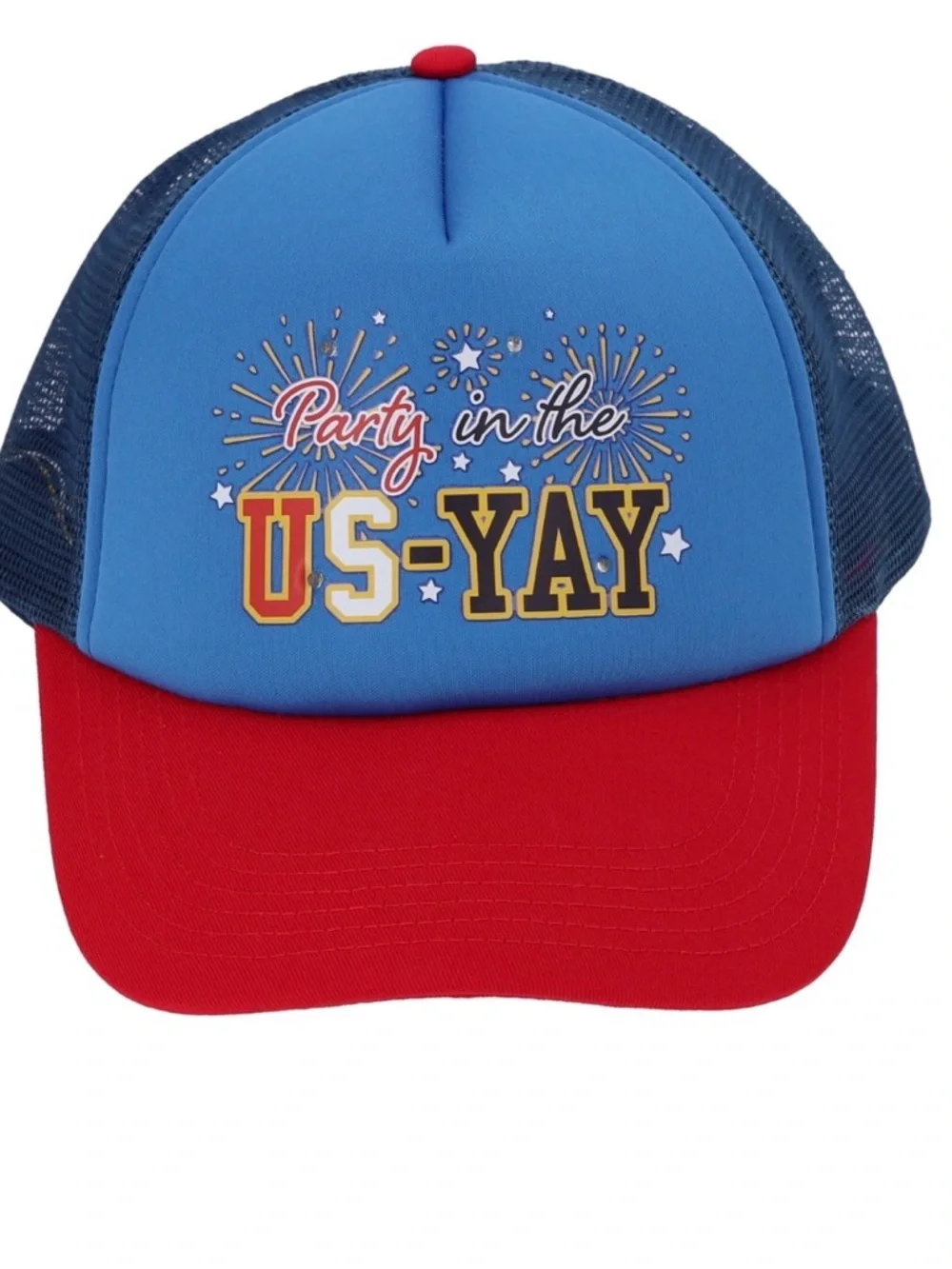 Party in the US-YAY' Red & Blue Trucker Hat With Lights